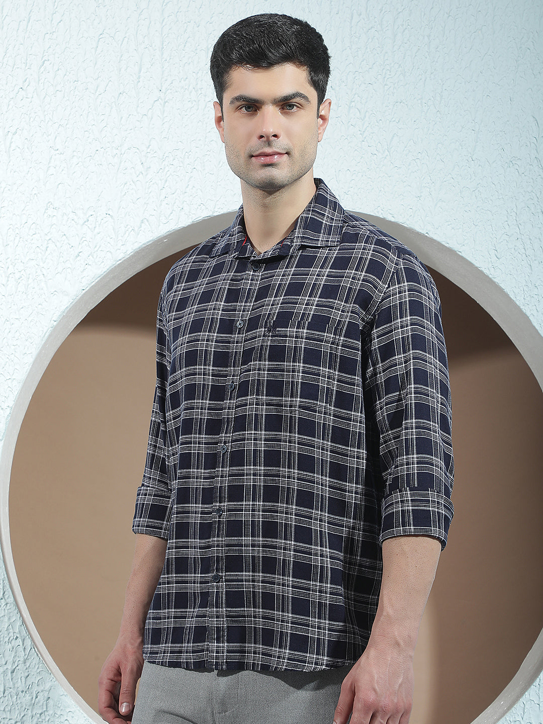 Navy Blue Checked Shirt
