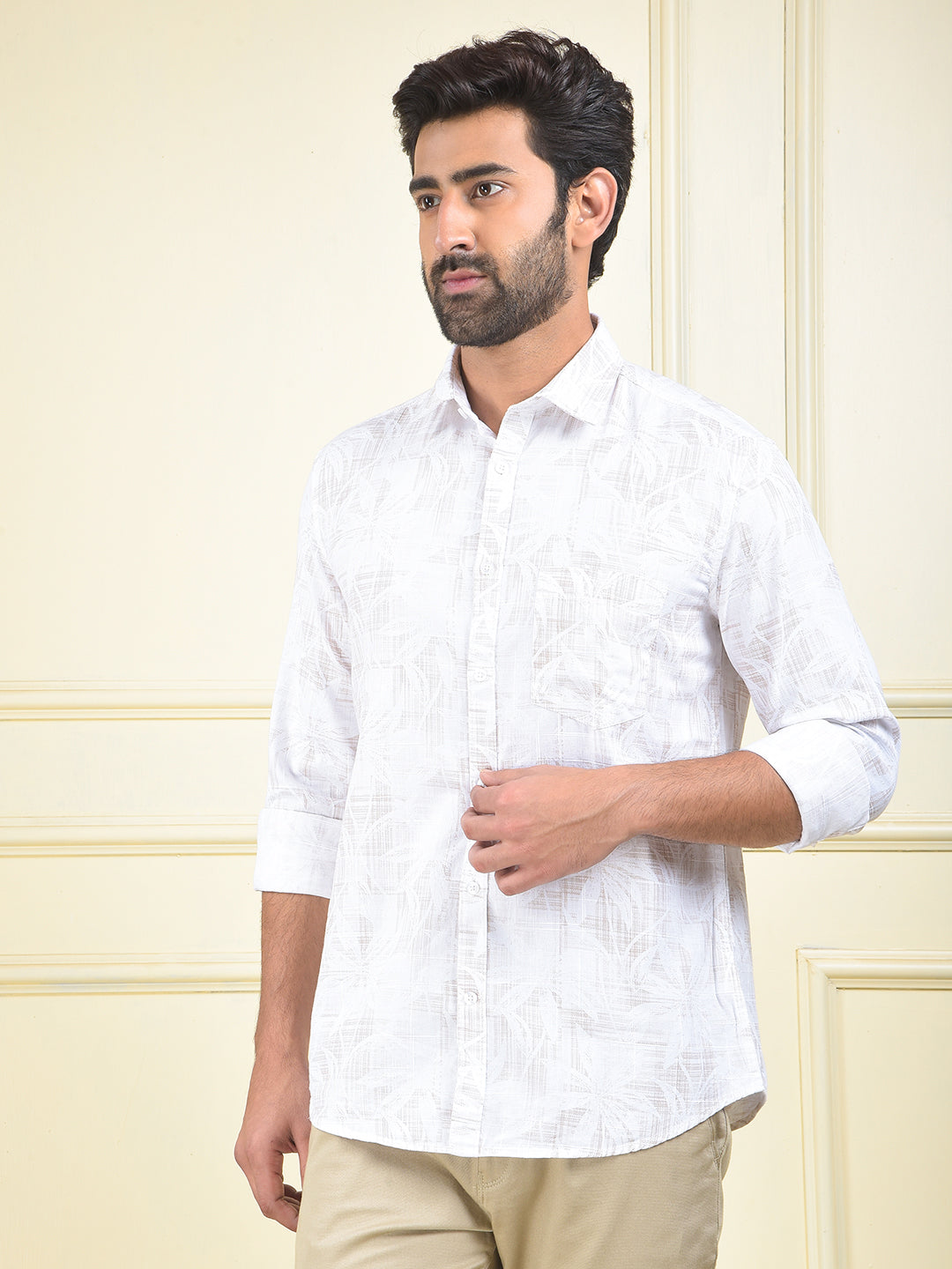 White Floral Print 100% Cotton Shirt