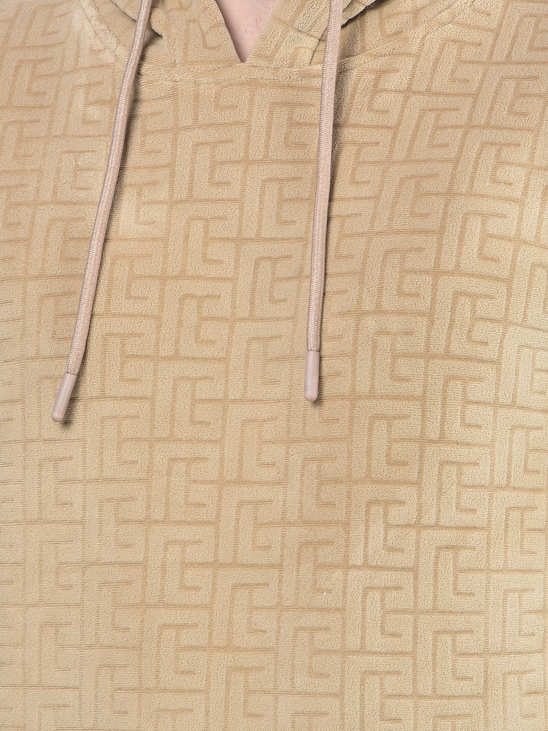 Beige Jacquard Hooded Neck Sweatshirt