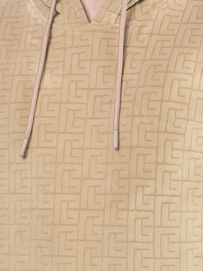 Beige Jacquard Hooded Neck Sweatshirt