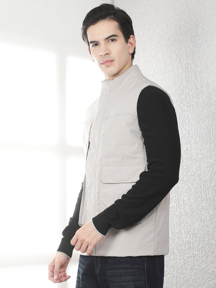 Beige Utility Sleeveless Jacket