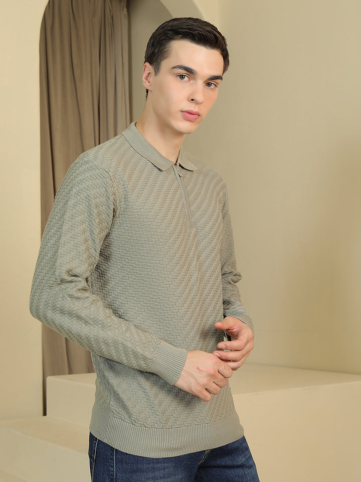 100% Cotton Green Polo Neck Sweater