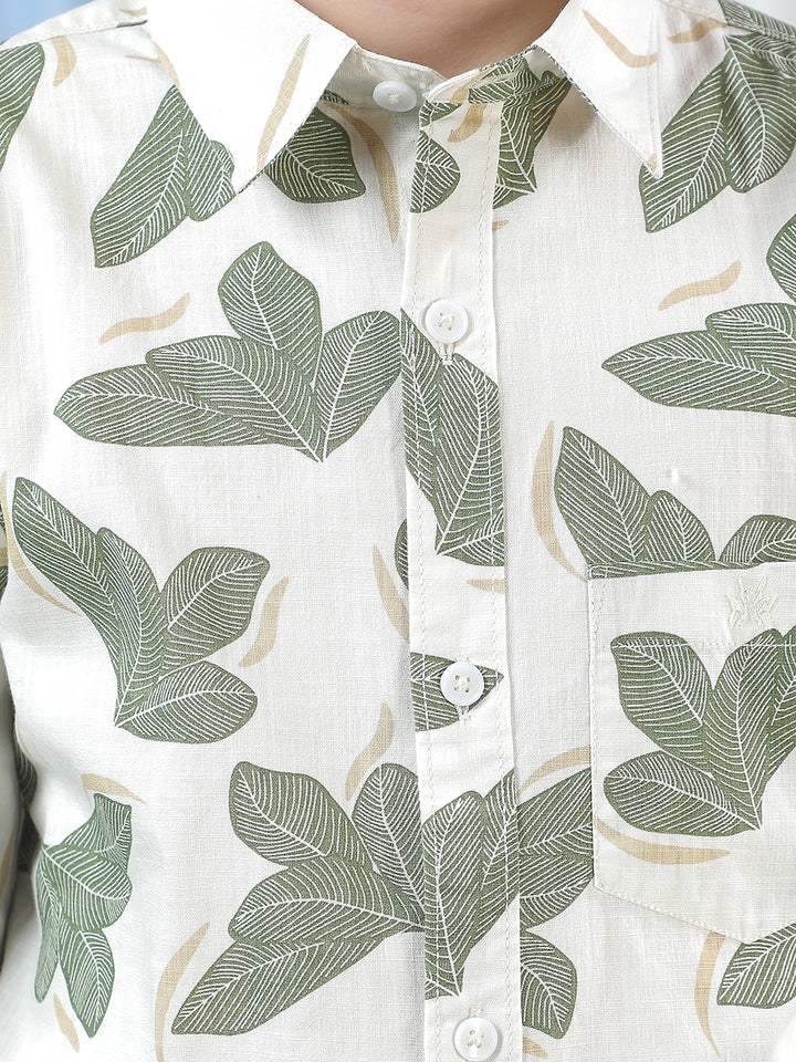 White Floral Print 100% Cotton Shirt