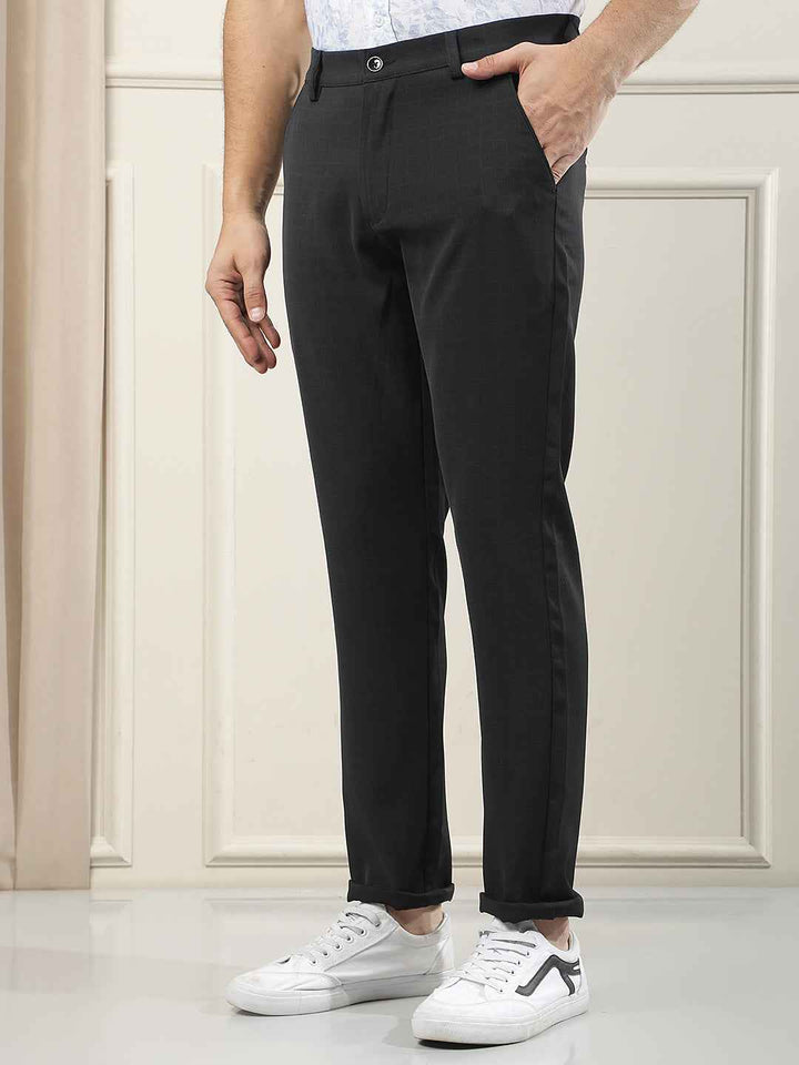 Navy Blue Checked Trousers