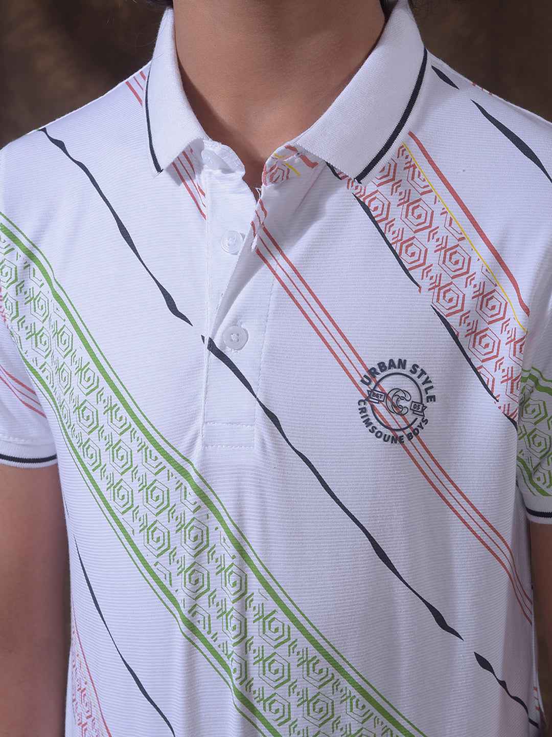 White Printed Polo Neck T-Shirt