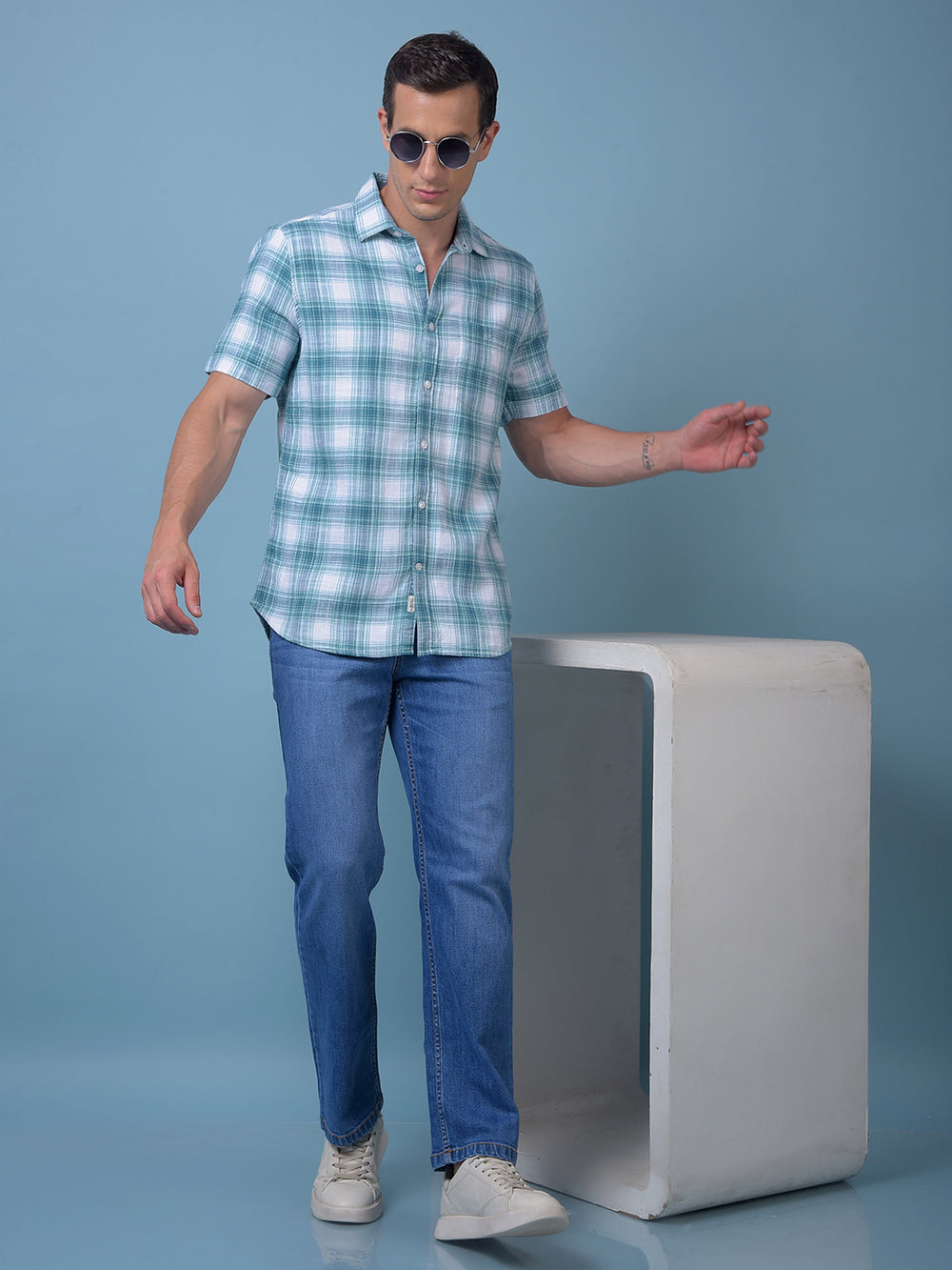 Green Checked 100% Cotton Shirt