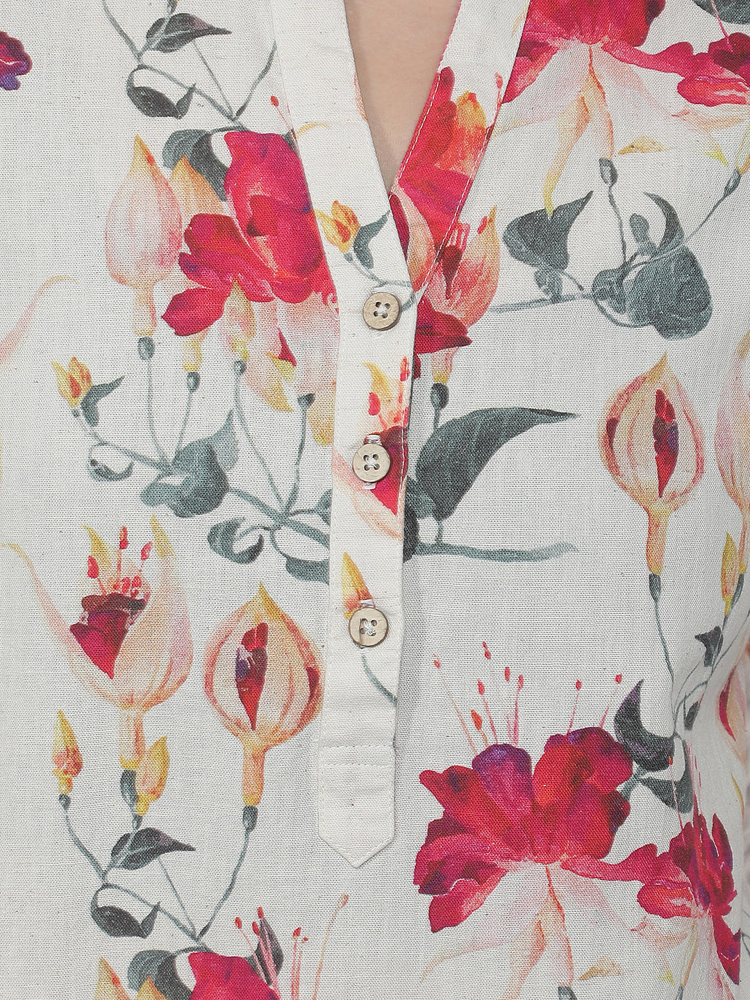 Multi-Color Floral Print Linen Top