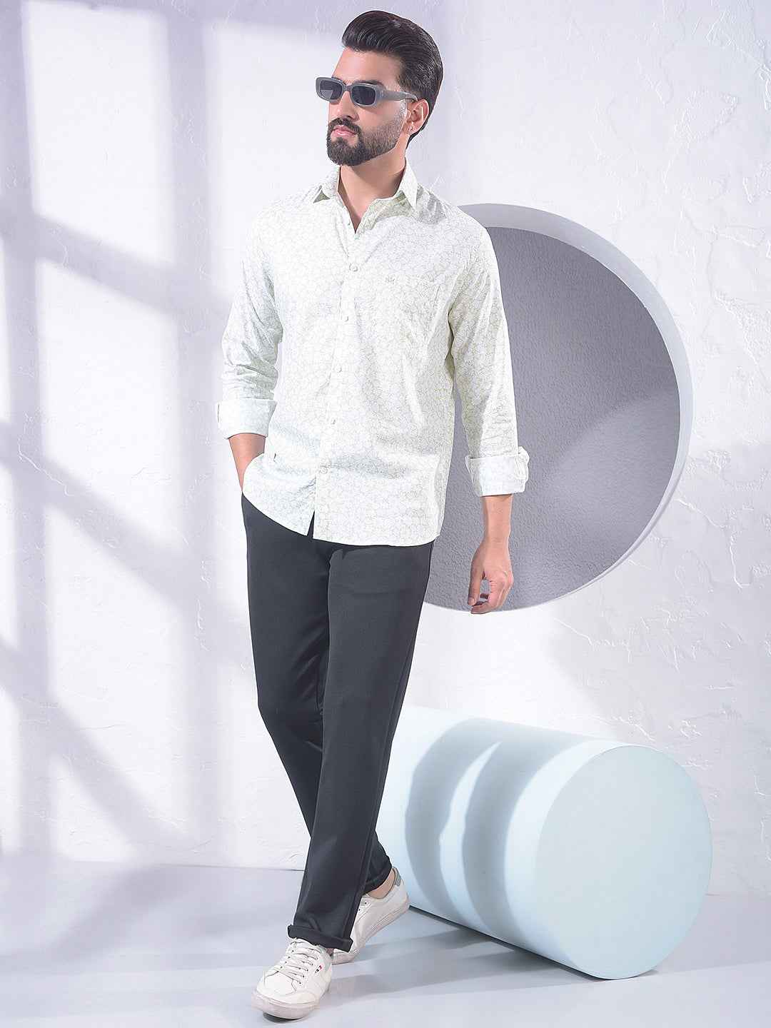 Green Floral Print Modal Shirt