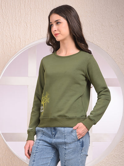 Olive Graphic Print Sweatshirt