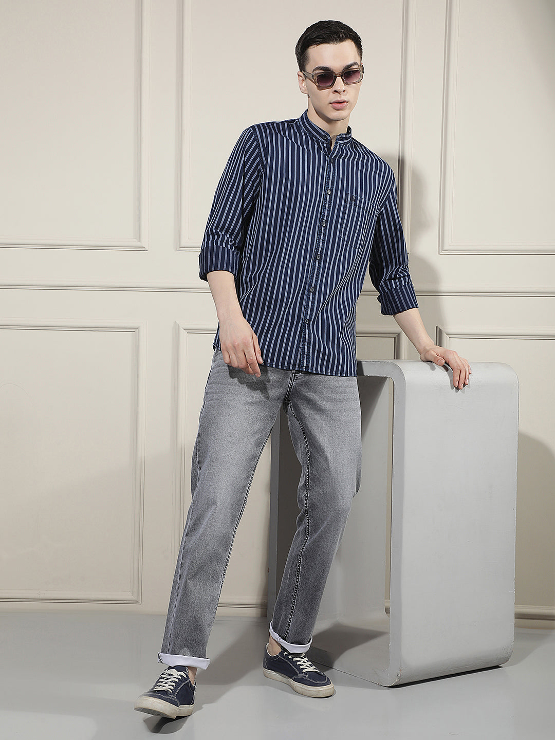 Grey Cotton Straight Jeans