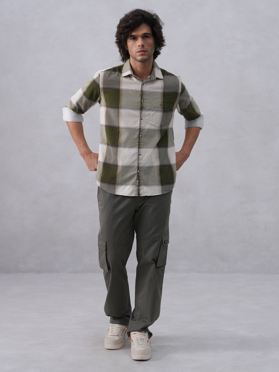 Olive Checked 100% Cotton Corduroy Shirt