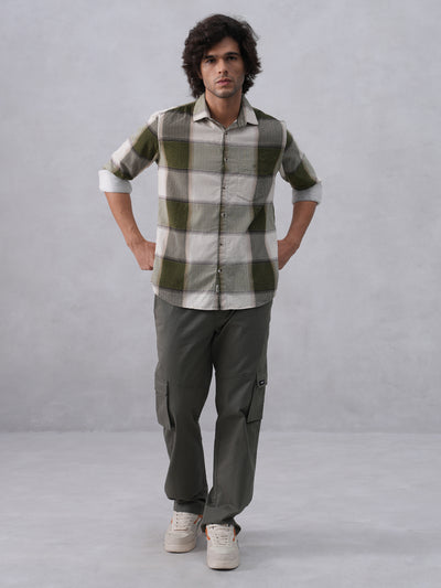 Olive Checked 100% Cotton Corduroy Shirt