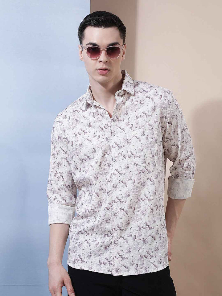 Purple Floral Print 100% Cotton Shirt