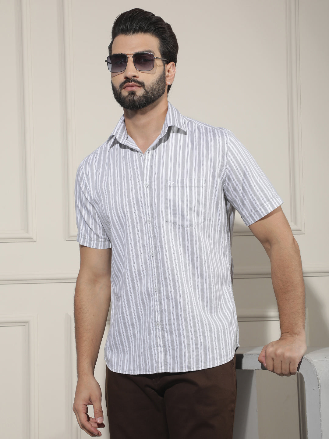 Grey Vertical Striped Shirt