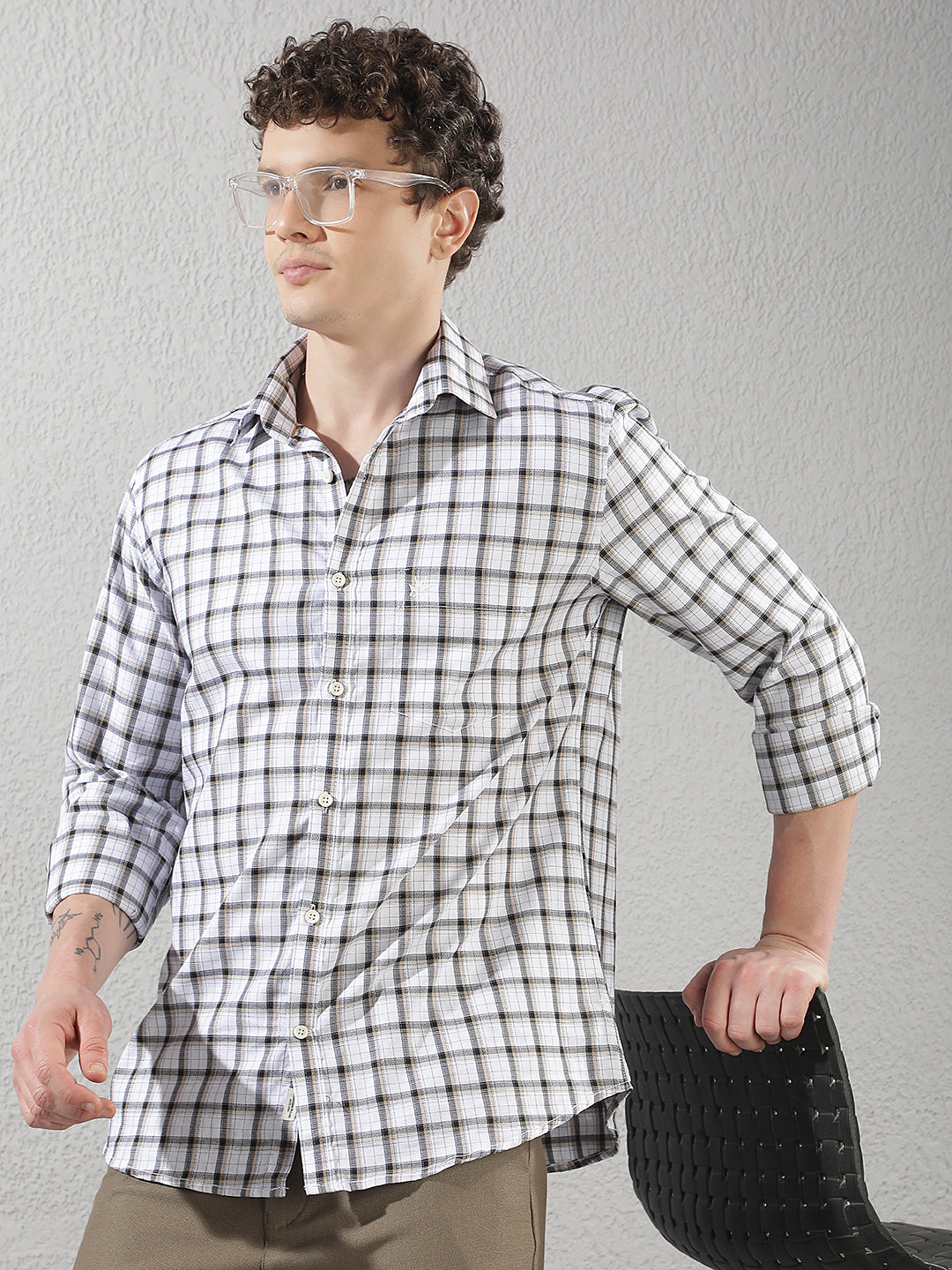 White 100% Cotton Checked Shirt