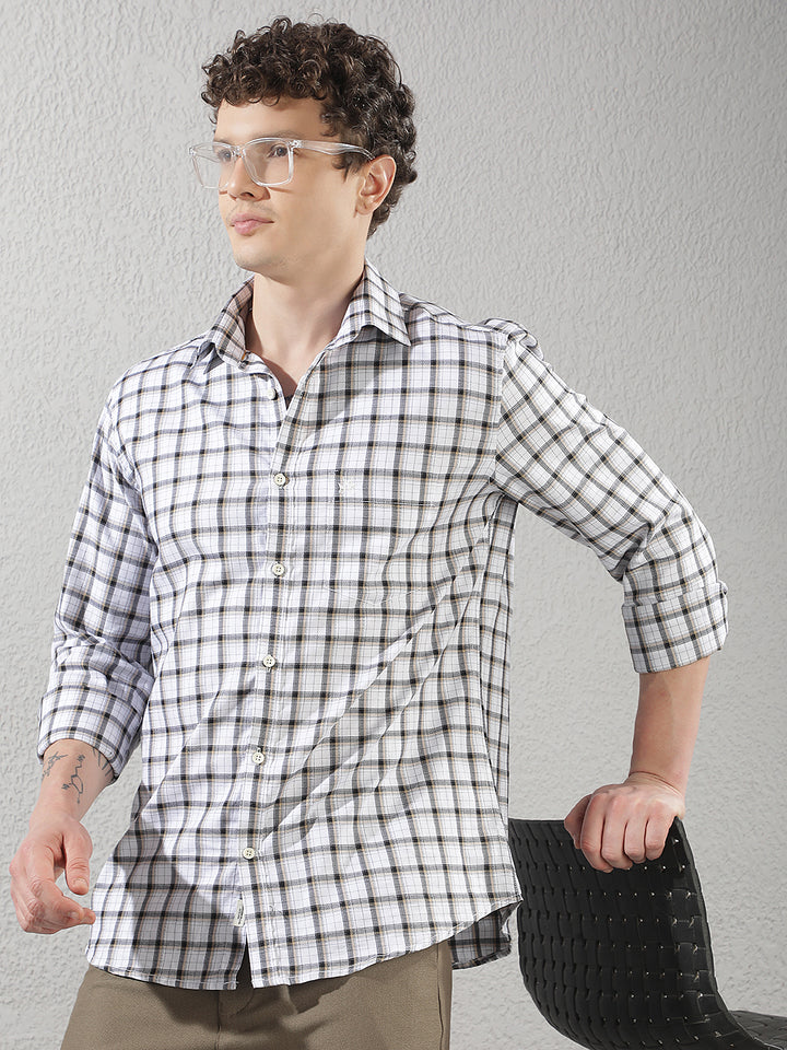 White 100% Cotton Checked Shirt