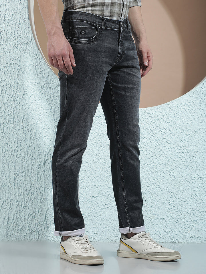 Black Cotton Casual Jeans