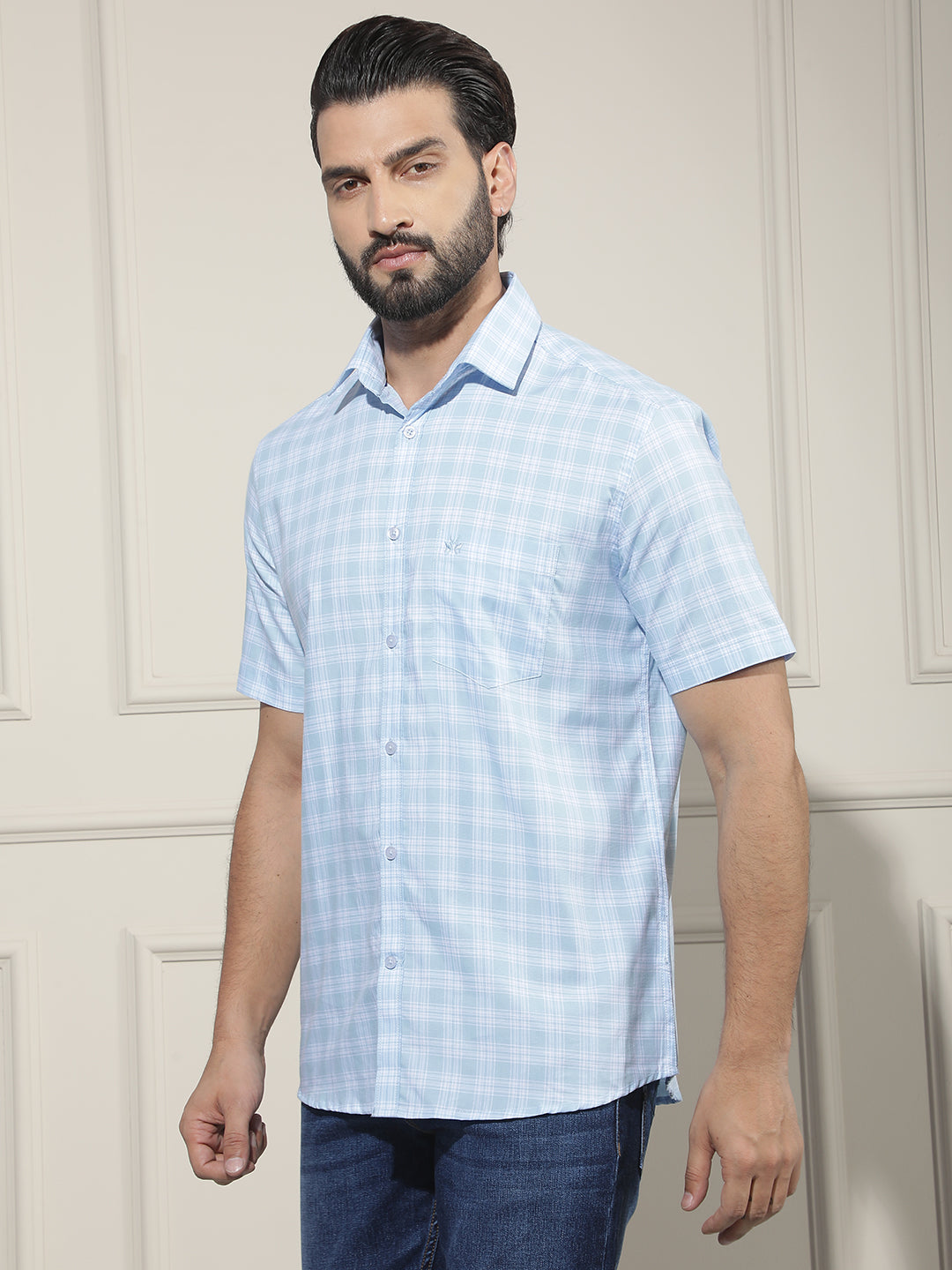 Blue Checked 100% Cotton Shirt