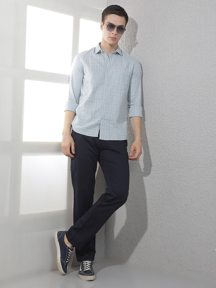 Blue Jacquard 100% Cotton Shirt