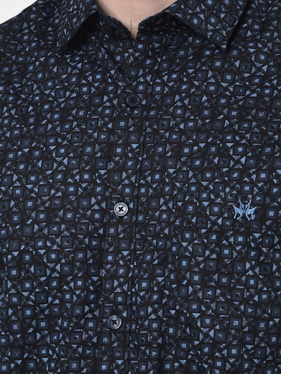 Navy Blue Polka Print 100% Cotton Shirt