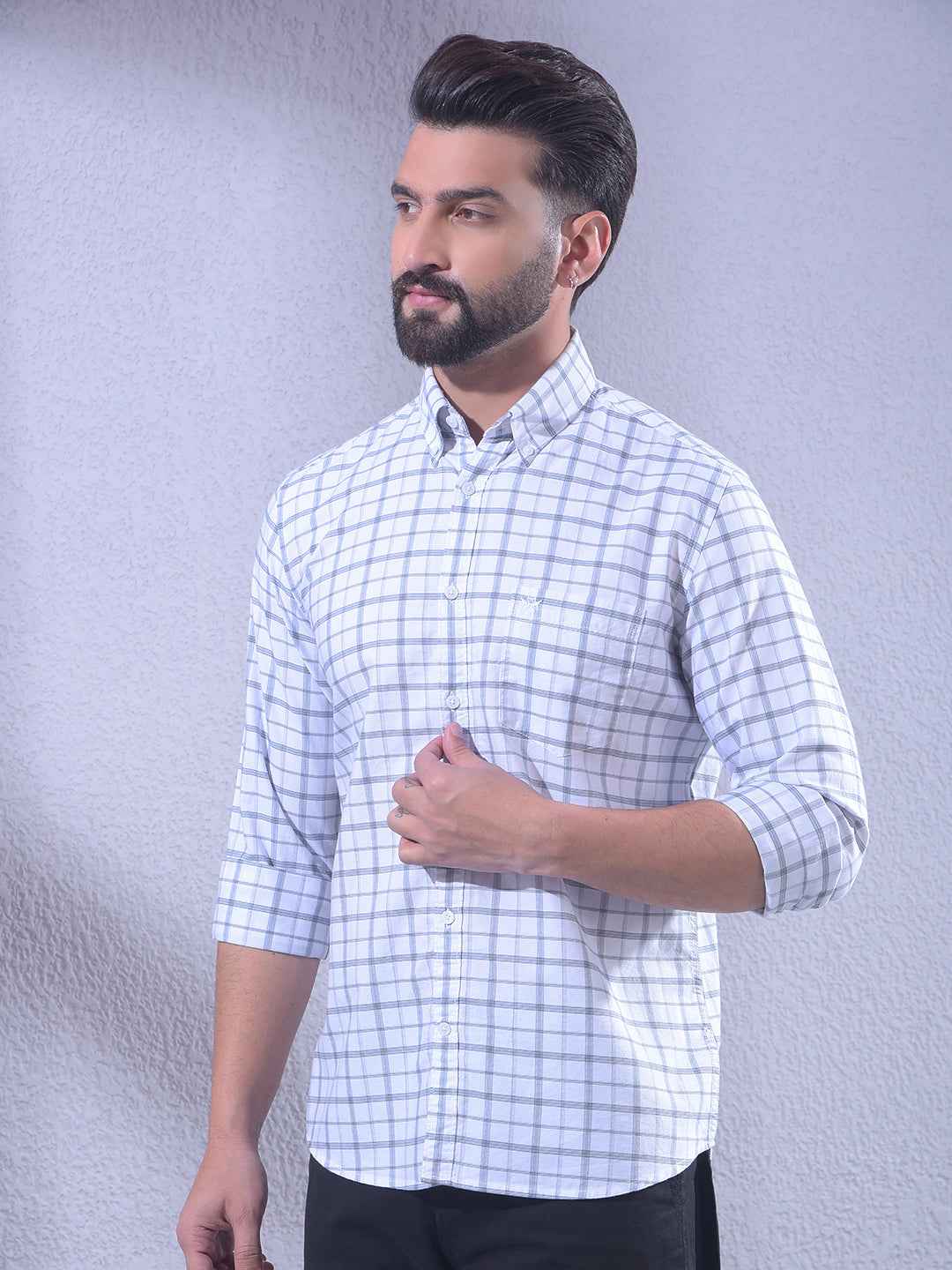 Grey Checked 100% Cotton Shirt