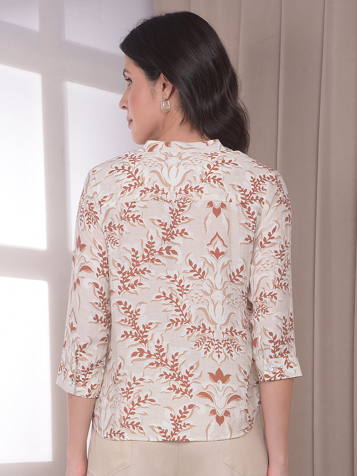 Off White Floral Print V-Neck Top