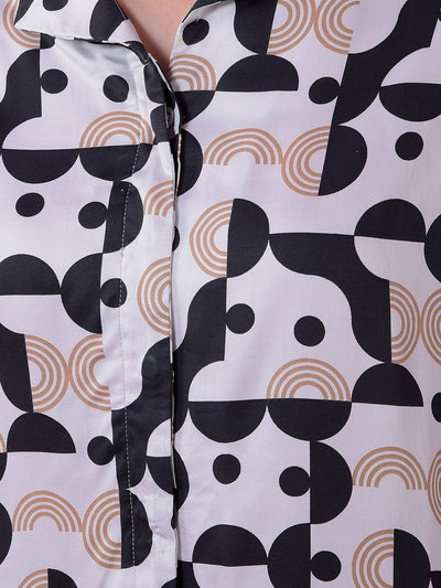 White Printed 100% Modal V-Neck Top