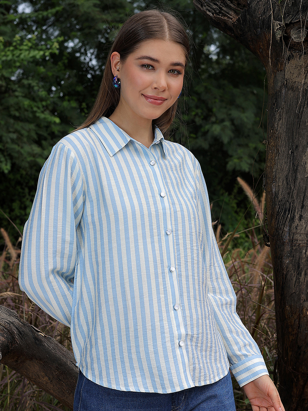 Contemporary Coastal Blue Striped Shirt