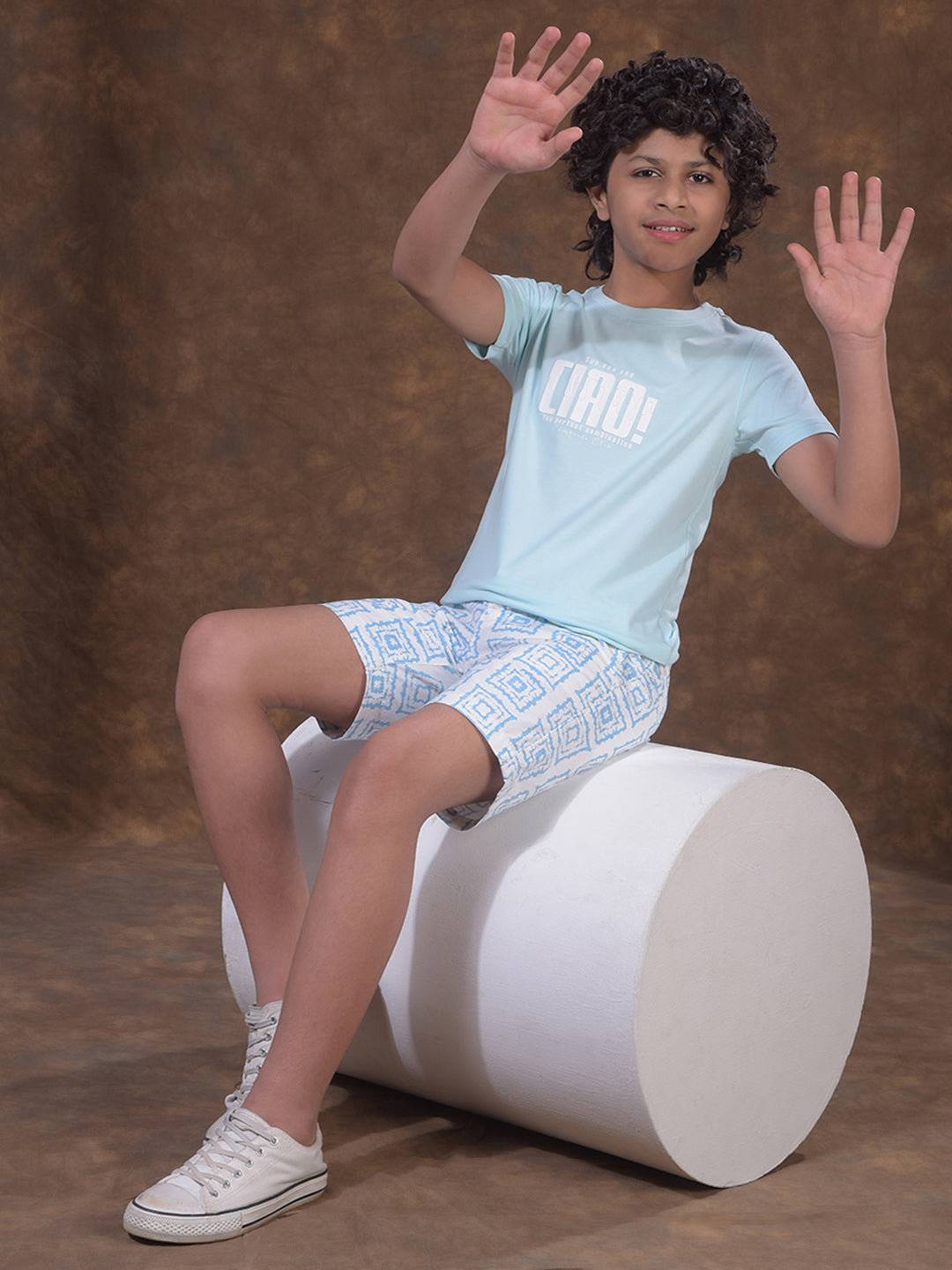 Blue Printed 100% Cotton Shorts