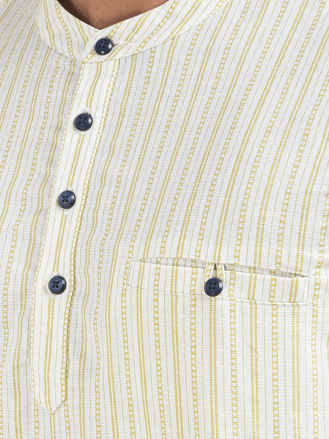 Olive Vertical Stripes Knitted Kurta