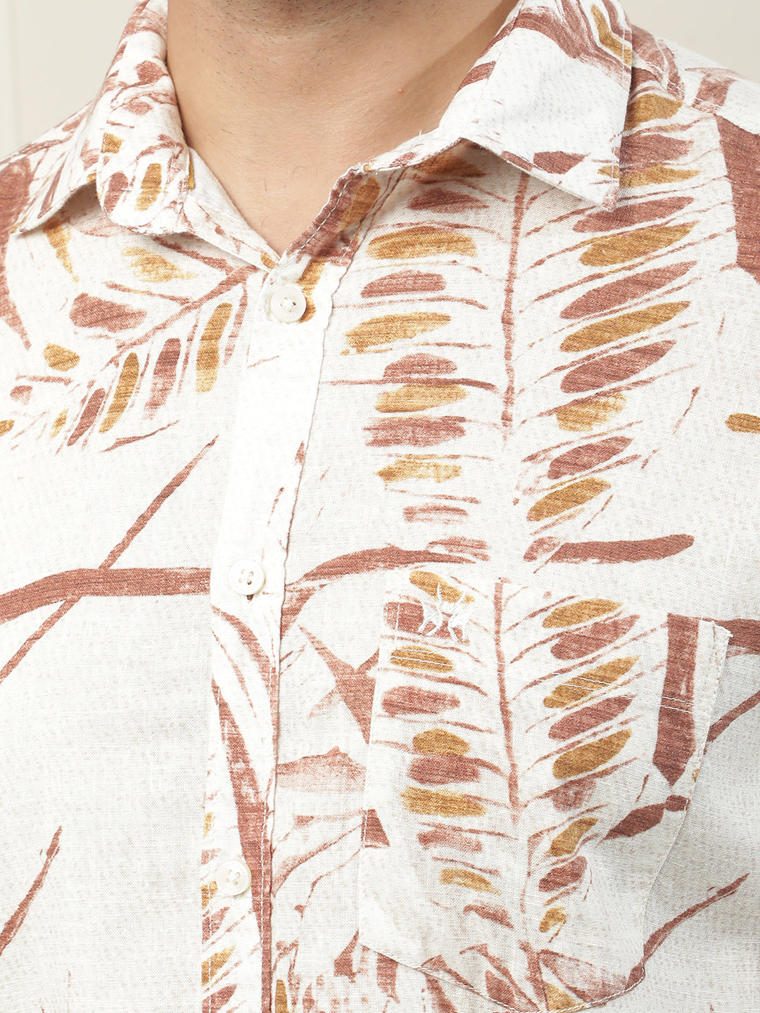 Red Floral Print Linen Shirt