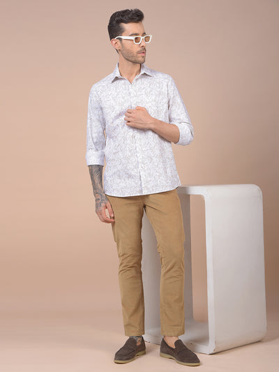 Khaki Printed Corduroy Trousers