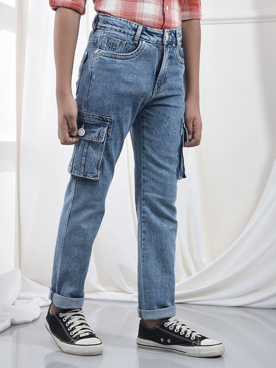 Blue 100% Cotton Straight Cargo Jeans