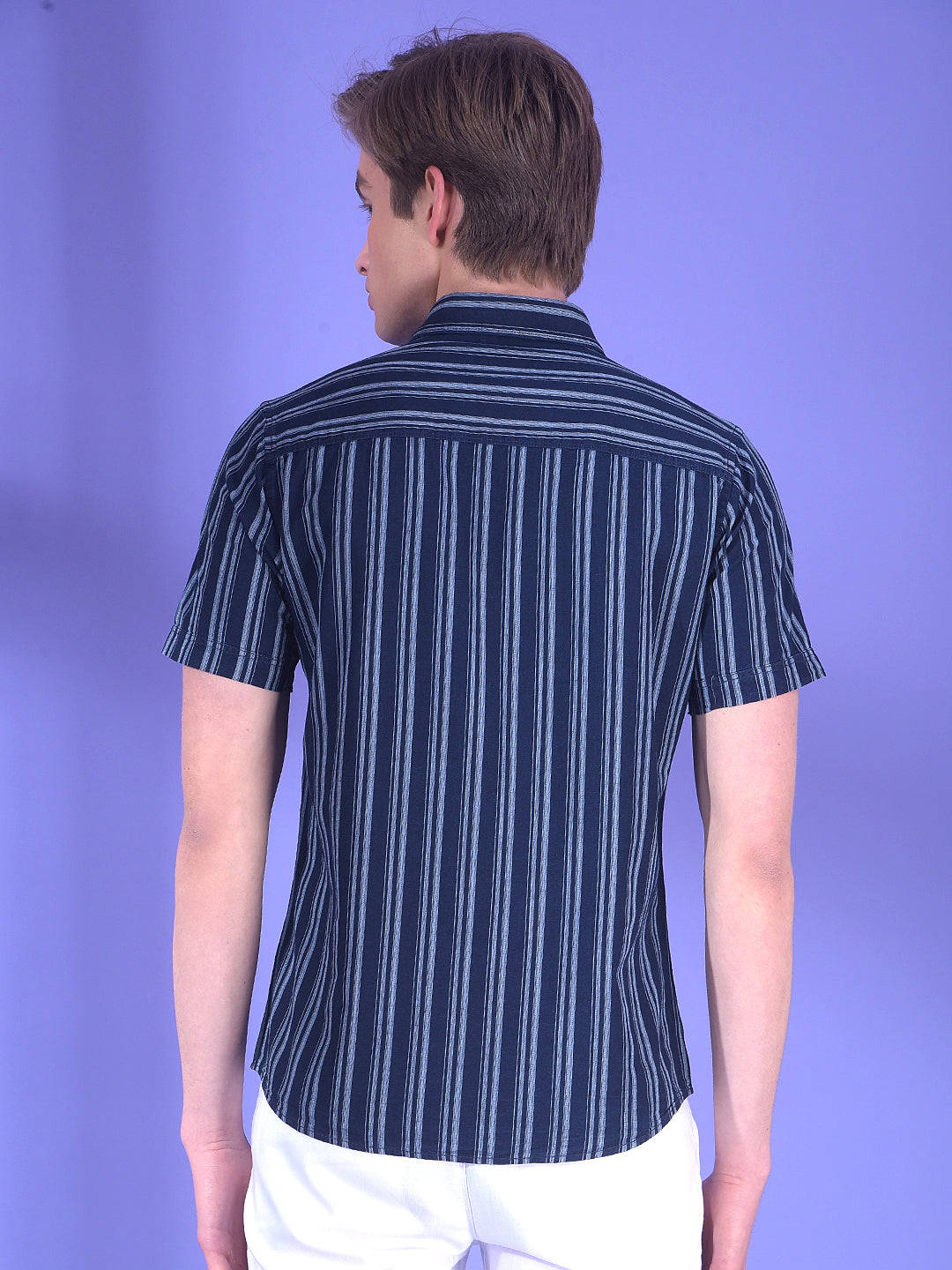 Navy Blue Vertical Stripes 100% Cotton Shirt
