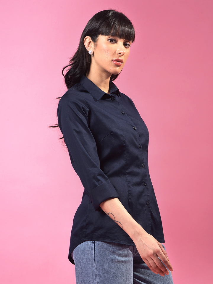 Vibrant Navy Blue Shirt – Go For Effortless Style-Women Shirts-Crimsoune Club