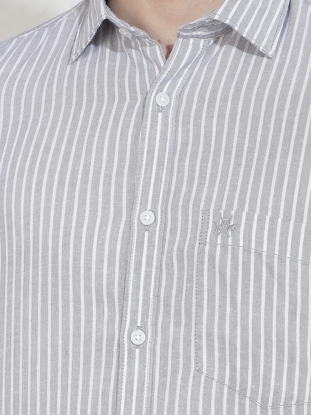Grey Vertical Stripes Linen Shirt