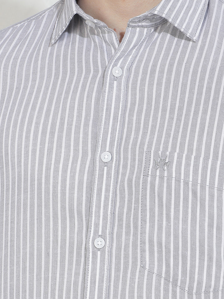 Grey Vertical Stripes Linen Shirt