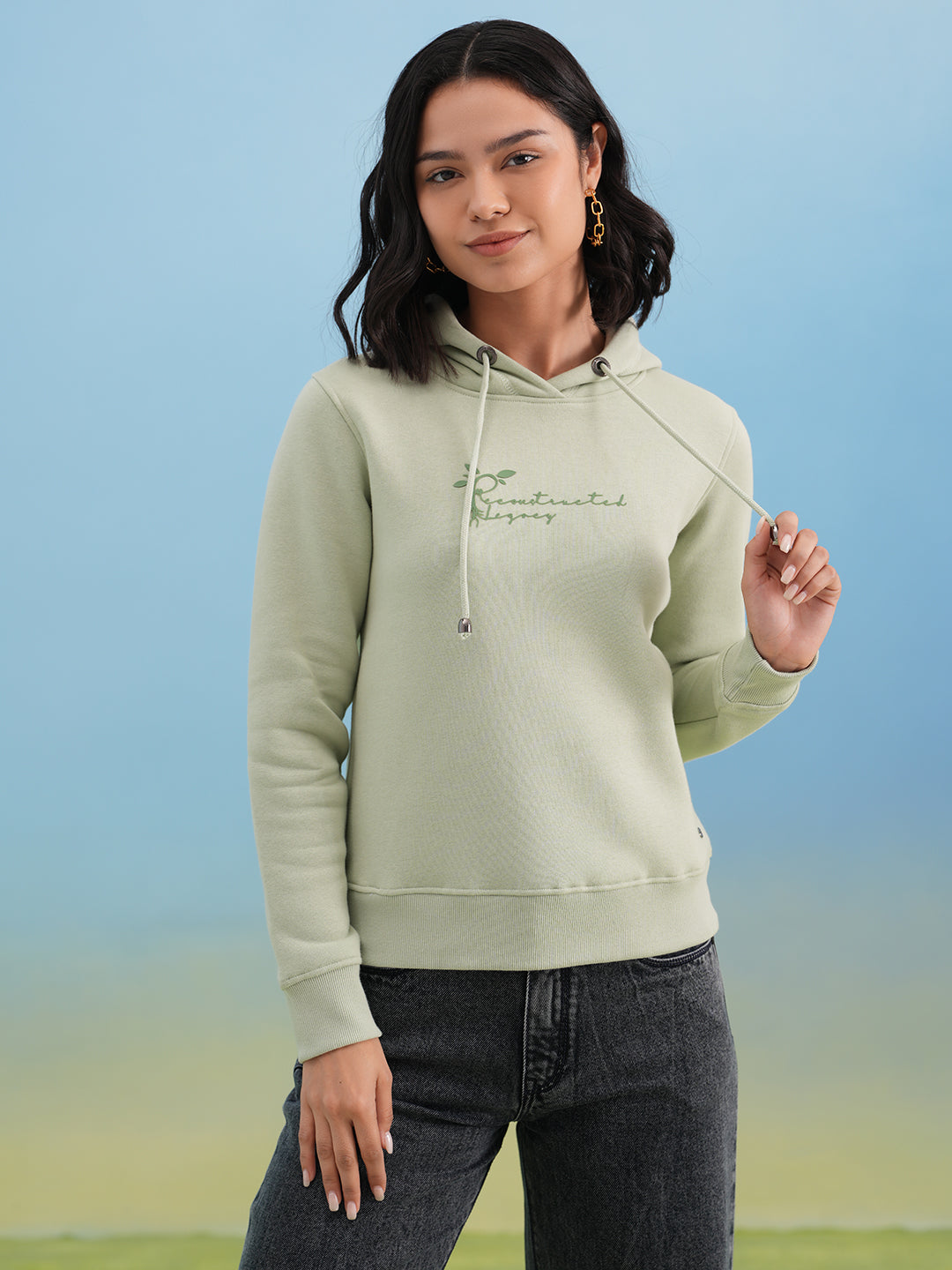 Green Hooded Neck Sweatshirt