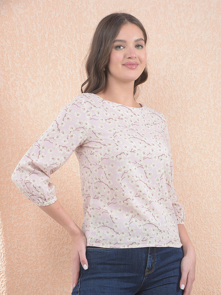 Pink Floral Print Linen Top