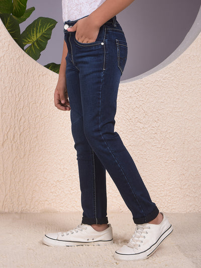 Edgy Dark Wash Navy Blue Jeans