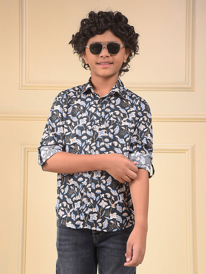 Navy Blue Floral Print Shirt