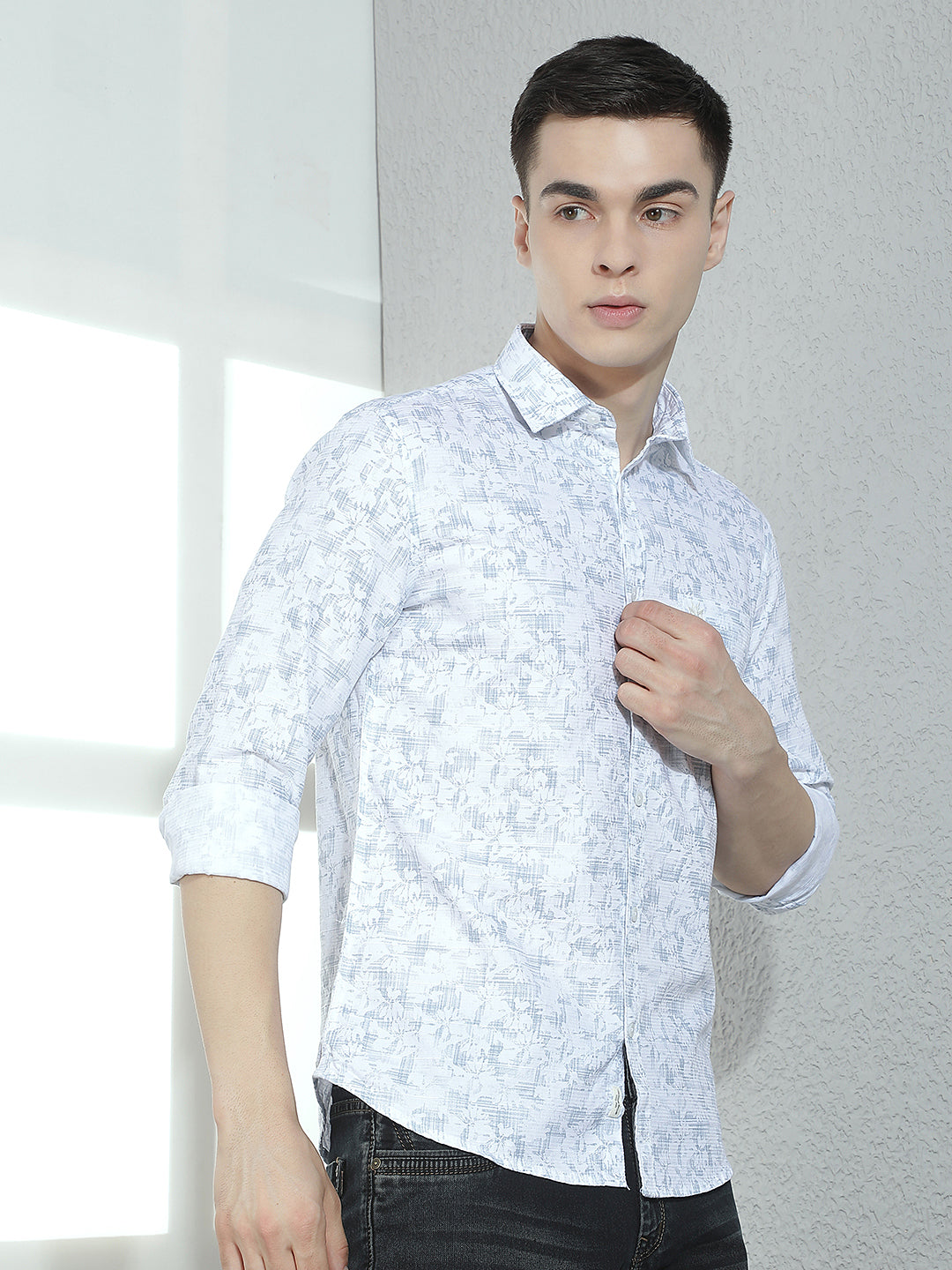 Powder Blue Floral Easy Wear Shirt