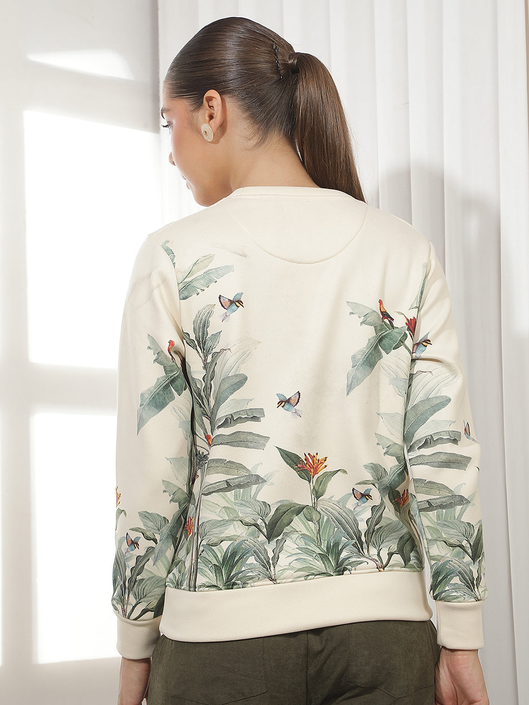 Cream Botanical Print Sweatshirt
