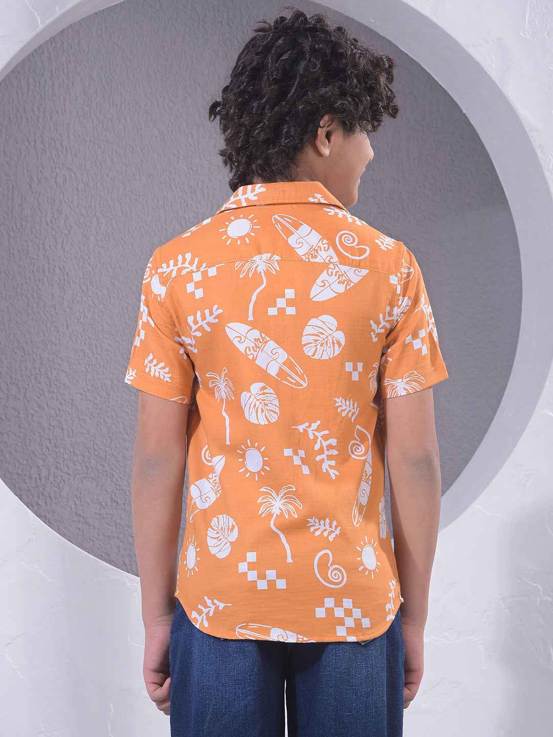 Orange Motif Print 100% Cotton Shirt