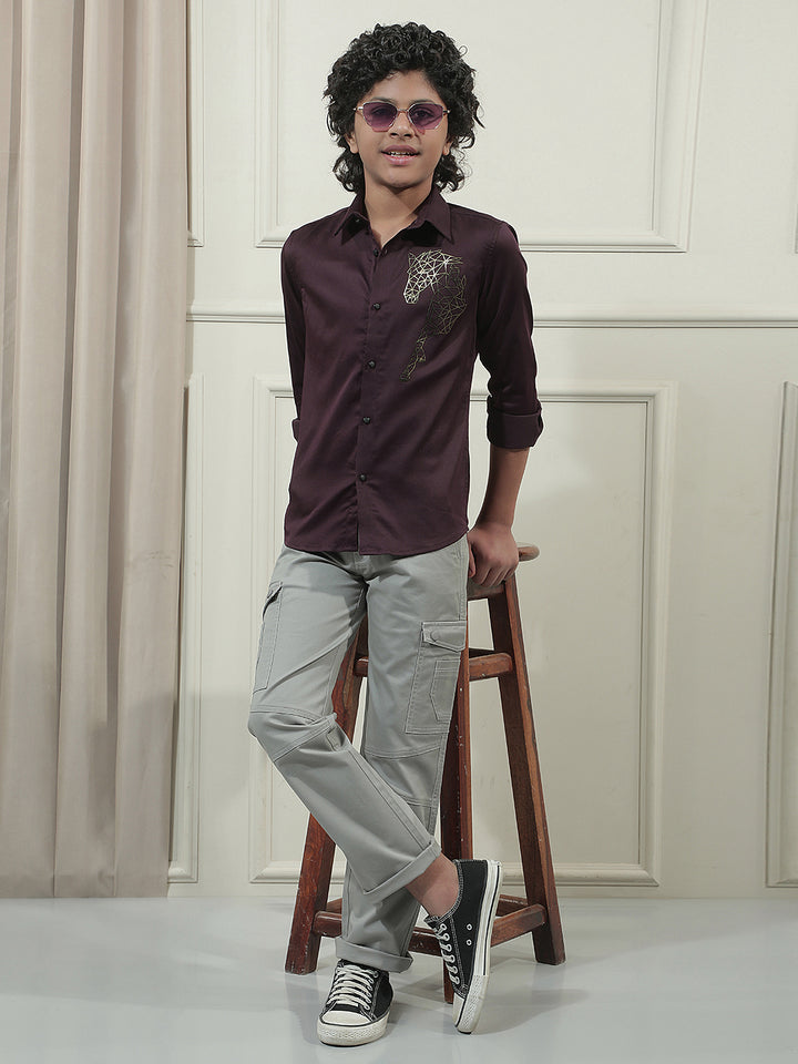 Wine Embroidered Shirt