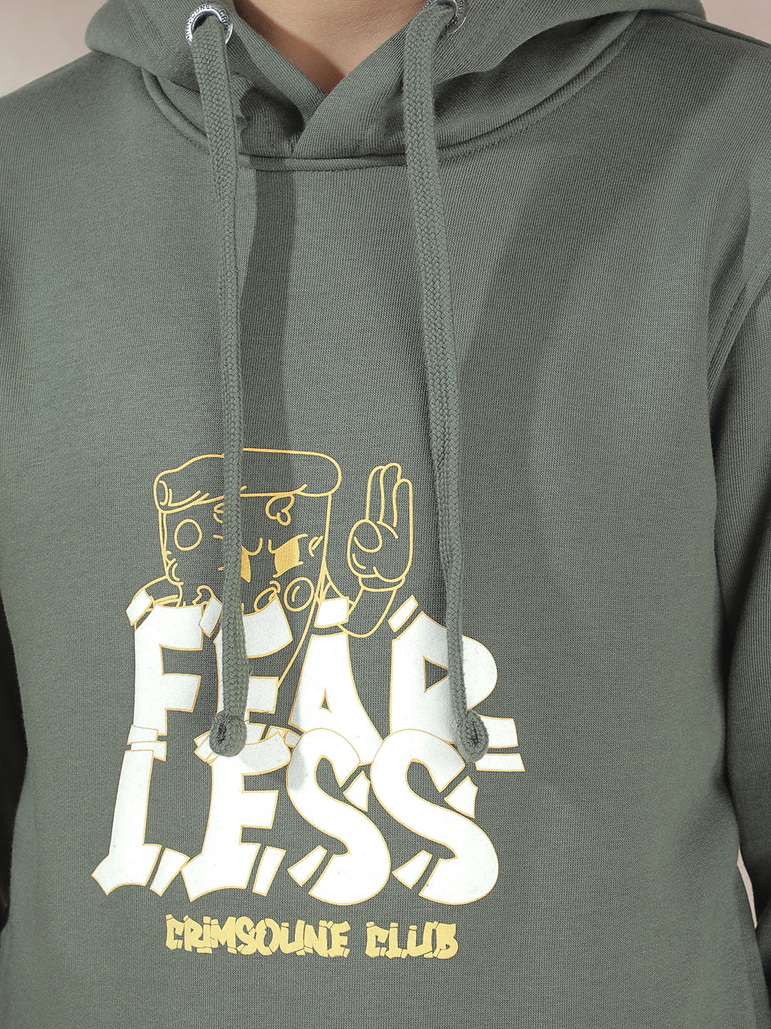 Olive Typographic Print Hooded Neck Sweatshirt