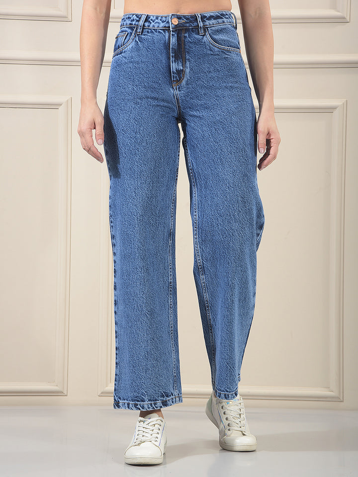 Blue 100% cotton Wide Leg Jeans