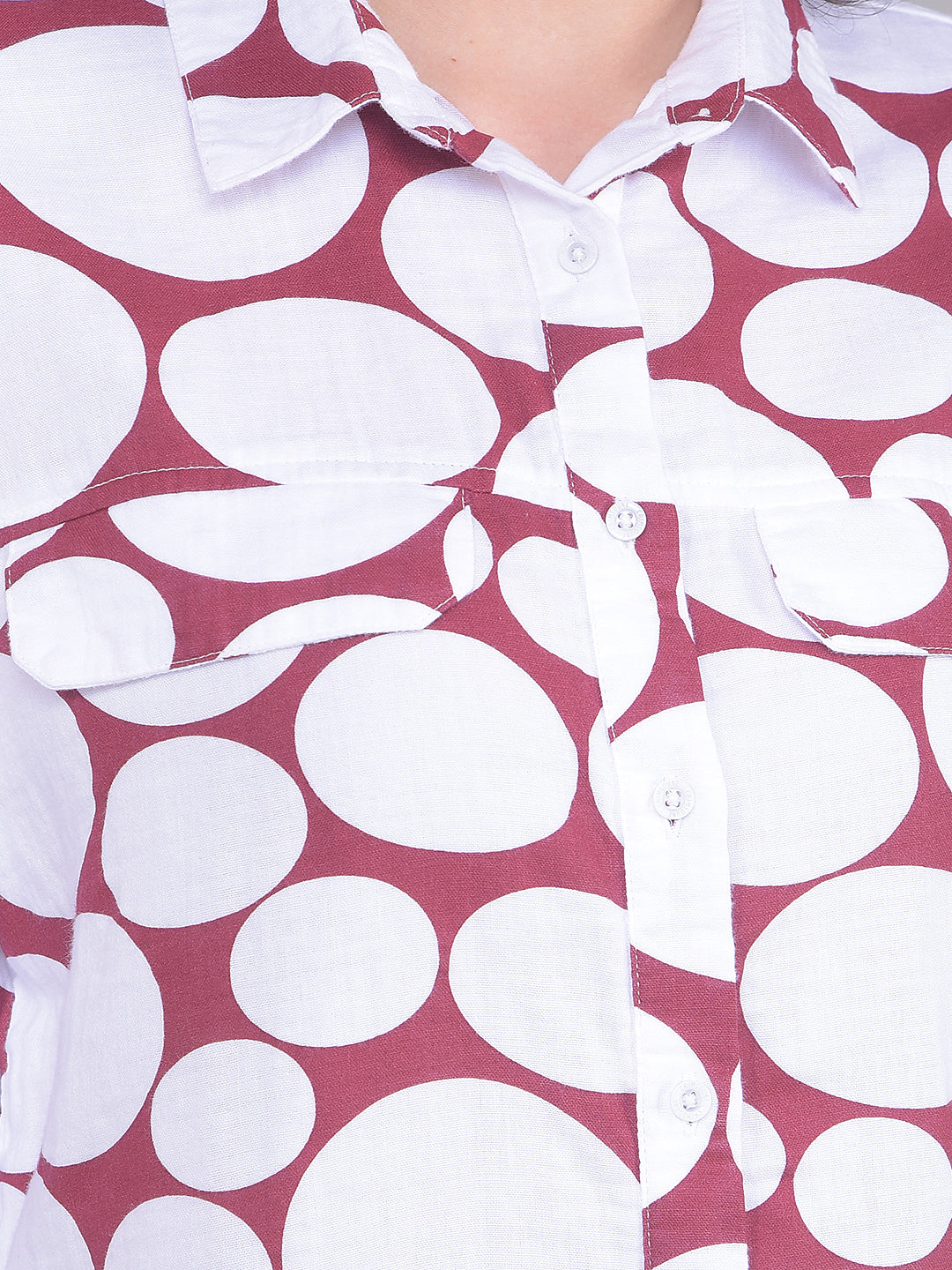 Maroon Printed 100% Cotton Shirt