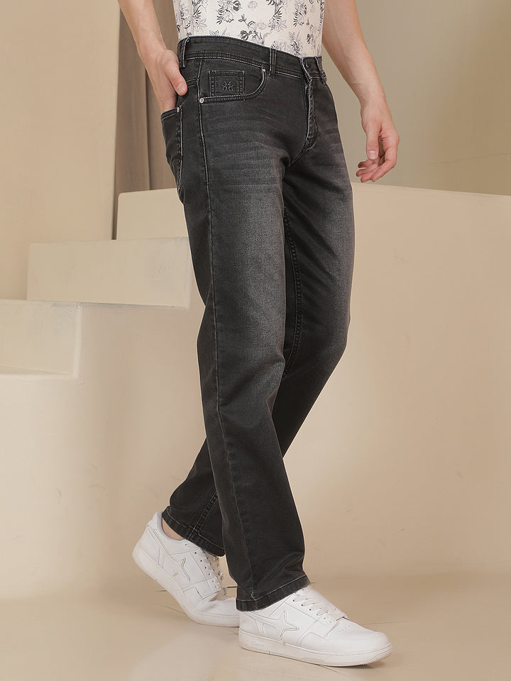 Grey Cotton Straight Jeans