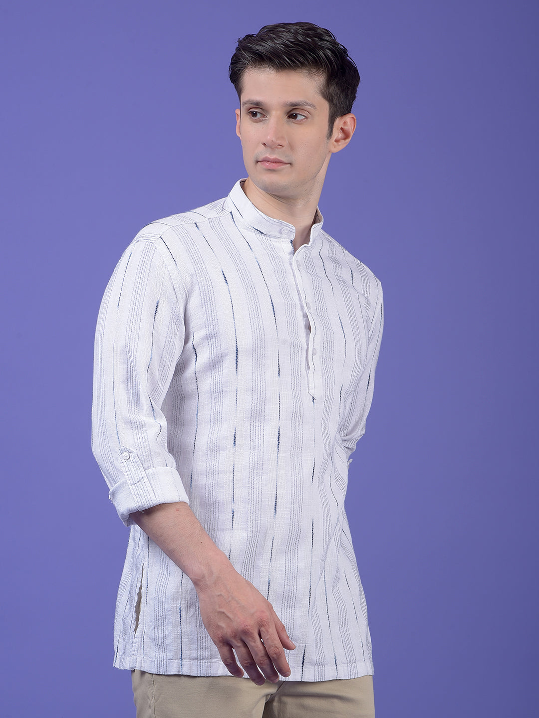 White Vertical Stripes 100% Cotton Kurta
